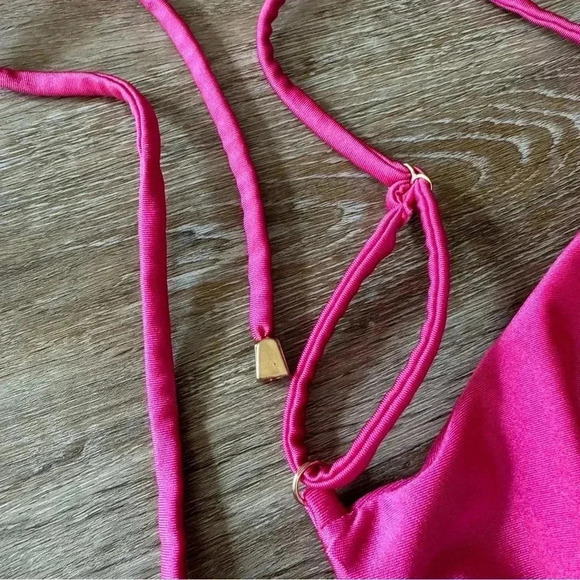 NAEL Women's Large Pink Bikini Top Nylon Spandex Swim Pool Beach Tie - Picture 4 of 5